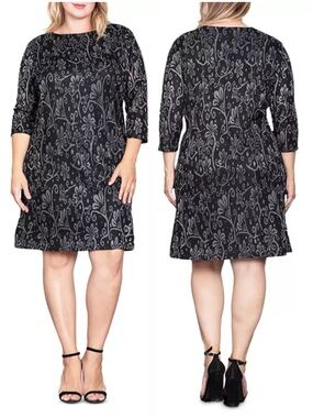 STANDARDS & PRACTICES Women’s Size 22 Black & Metallic Floral Print Shift Dress